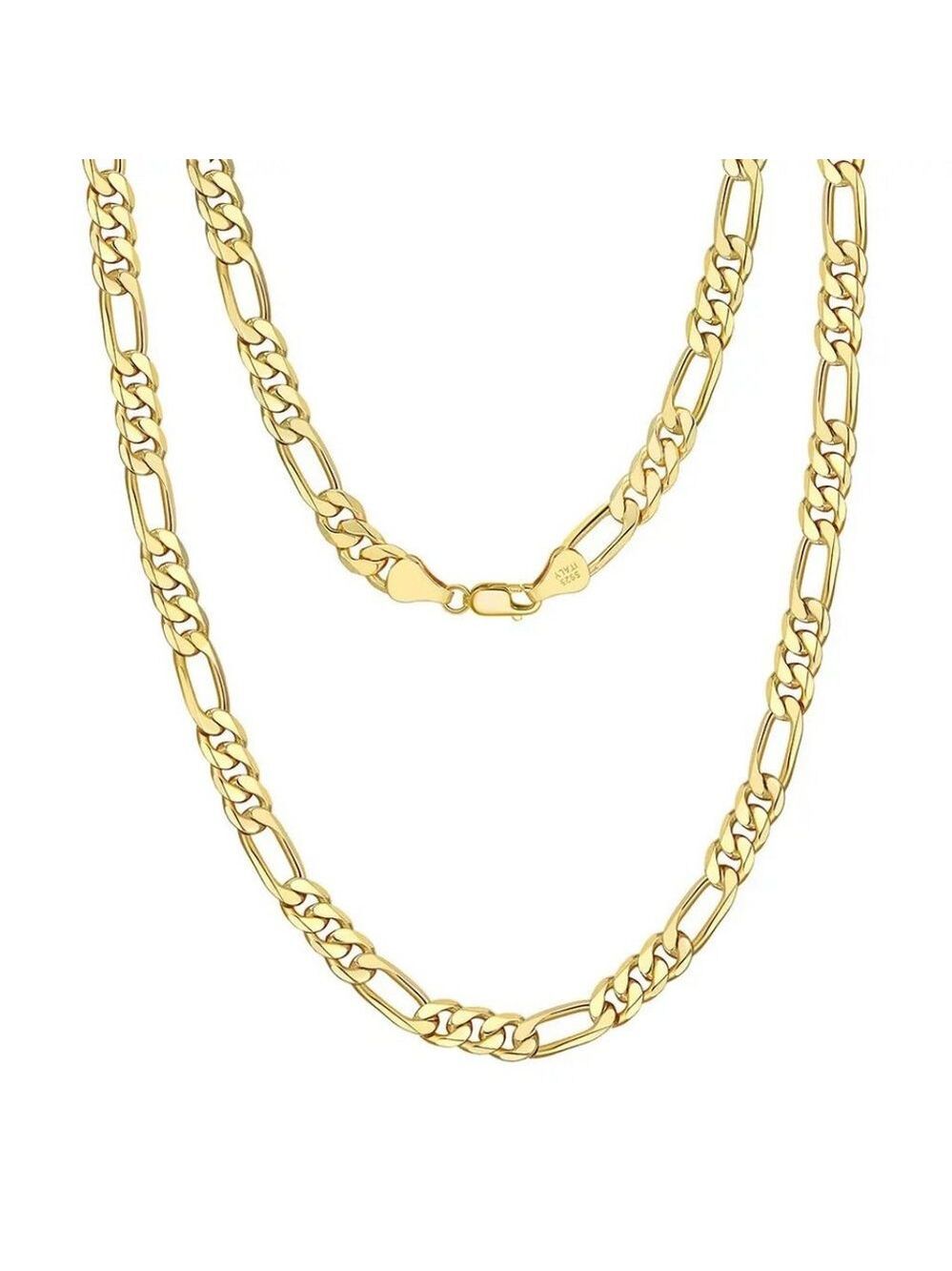 18k Gold plated over 925 Sterling Silver Figaro Chain Necklaces, UNISEX